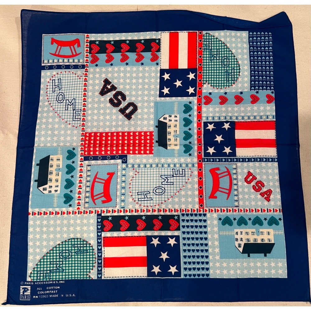 Vintage Americana Bandana Paris Accessories Cotton Made in USA Patchwork Blue